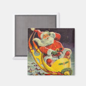 ヴィンテージクリスマス、宇宙船のサンタクロース マグネット (正面/裏面)