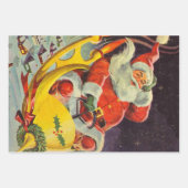 ヴィンテージクリスマス、宇宙船のサンタクロース ラッピングペーパーシート (正面)