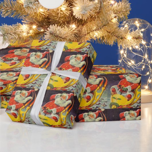 ヴィンテージクリスマス、宇宙船のサンタクロース ラッピングペーパー (クリスマス)