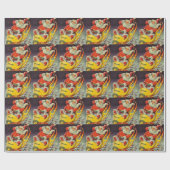 ヴィンテージクリスマス、宇宙船のサンタクロース ラッピングペーパー (フラット)