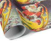 ヴィンテージクリスマス、宇宙船のサンタクロース ラッピングペーパー (ロールコーナー)