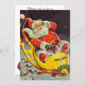 ヴィンテージクリスマス、宇宙船のサンタクロース 招待状 (正面/裏面)