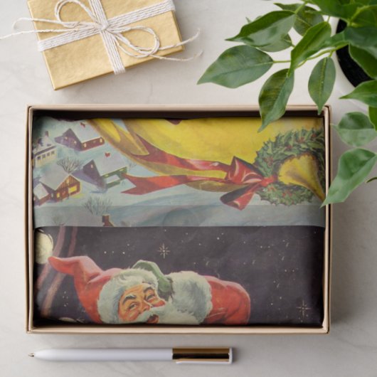 ヴィンテージクリスマス、宇宙船のサンタクロース 薄葉紙 (ギフト)