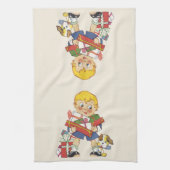 ヴィンテージクリスマス、少年とプレゼントと子犬 キッチンタオル (縦)