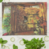 ヴィンテージクリスマス、居心地の良いログキャビンと暖炉 キッチンタオル (折り畳み)