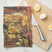 ヴィンテージクリスマス、居心地の良いログキャビンと暖炉 キッチンタオル (四つ折り)