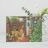 ヴィンテージクリスマス、居心地の良いログキャビンと暖炉 シーズンカード (スタンド正面)