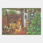 ヴィンテージクリスマス、居心地の良いログキャビンと暖炉 ラッピングペーパーシート (正面2)