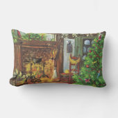 ヴィンテージクリスマス、居心地の良いログキャビンと暖炉 ランバークッション (正面)