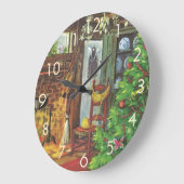 ヴィンテージクリスマス、居心地の良いログキャビンと暖炉 ラージ壁時計 (傾斜)