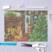 ヴィンテージクリスマス、居心地の良いログキャビンと暖炉 薄葉紙 (クラフト)