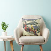 ヴィンテージクリスマス、山で子どもそり クッション (椅子)