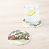 ヴィンテージクリスマス、山で子どもそり コースター (側面)