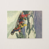 ヴィンテージクリスマス、山で子どもそり ジグソーパズル (横)