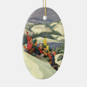 ヴィンテージクリスマス、山で子どもそり セラミックオーナメント (右)