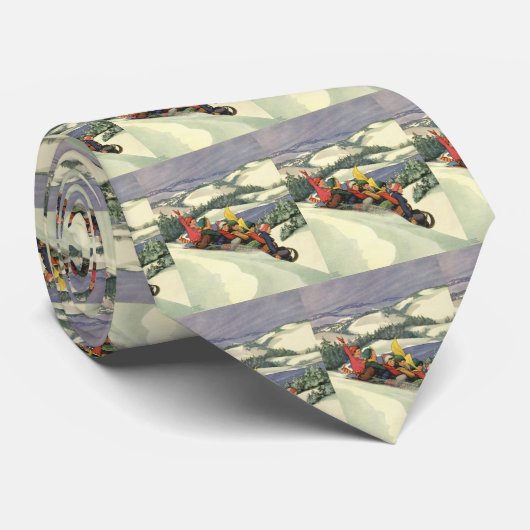 ヴィンテージクリスマス、山で子どもそり ネクタイ (ロール)