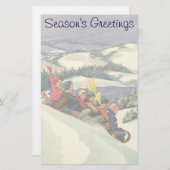 ヴィンテージクリスマス、山で子どもそり 便箋 (正面/裏面)