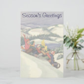 ヴィンテージクリスマス、山で子どもそり 便箋 (スタンド正面)