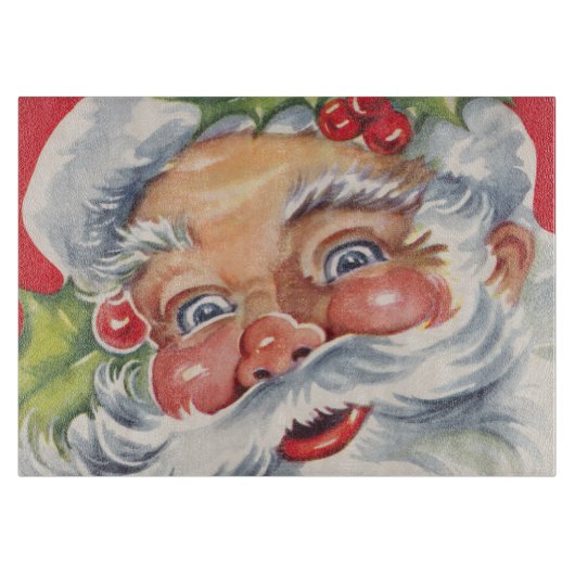 ヴィンテージクリスマス、帽子をかぶった陽気なサンタクロース カッティングボード (正面)