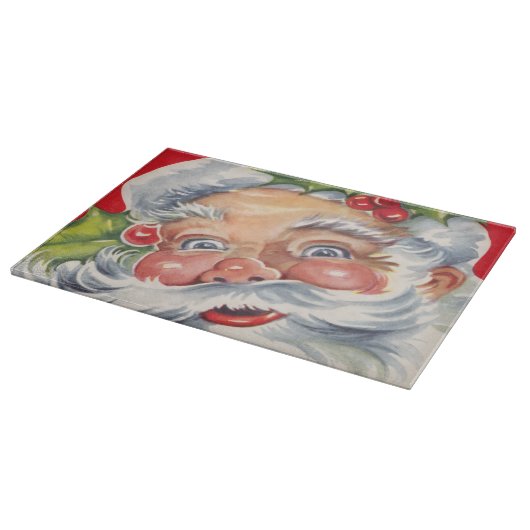 ヴィンテージクリスマス、帽子をかぶった陽気なサンタクロース カッティングボード (角)