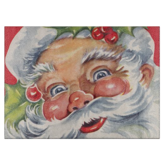 ヴィンテージクリスマス、帽子をかぶった陽気なサンタクロース カッティングボード (正面)