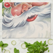 ヴィンテージクリスマス、帽子をかぶった陽気なサンタクロース キッチンタオル (折り畳み)