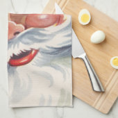 ヴィンテージクリスマス、帽子をかぶった陽気なサンタクロース キッチンタオル (四つ折り)