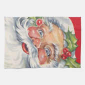 ヴィンテージクリスマス、帽子をかぶった陽気なサンタクロース キッチンタオル (横)