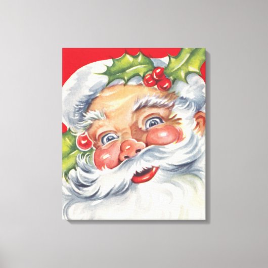 ヴィンテージクリスマス、帽子をかぶった陽気なサンタクロース キャンバスプリント (正面)