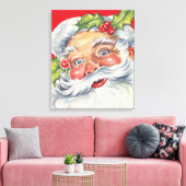 ヴィンテージクリスマス、帽子をかぶった陽気なサンタクロース キャンバスプリント (インサイチュ (リビング))