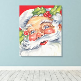 ヴィンテージクリスマス、帽子をかぶった陽気なサンタクロース キャンバスプリント