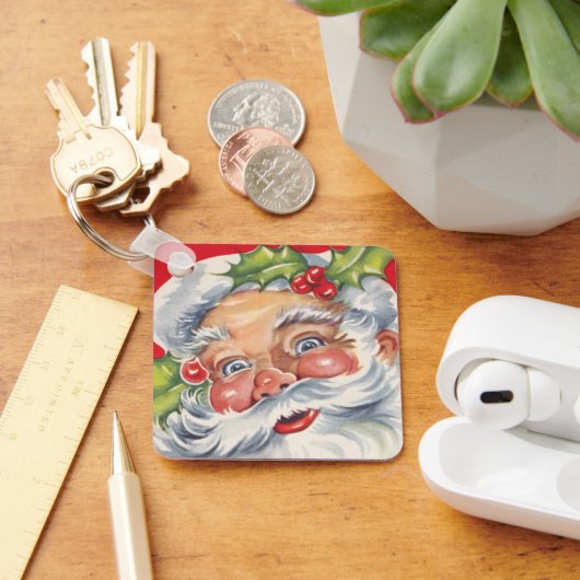 ヴィンテージクリスマス、帽子をかぶった陽気なサンタクロース キーホルダー (デスク)
