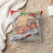 ヴィンテージクリスマス、帽子をかぶった陽気なサンタクロース クッション (ブランケット)