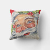 ヴィンテージクリスマス、帽子をかぶった陽気なサンタクロース クッション (裏面)