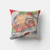 ヴィンテージクリスマス、帽子をかぶった陽気なサンタクロース クッション (正面)