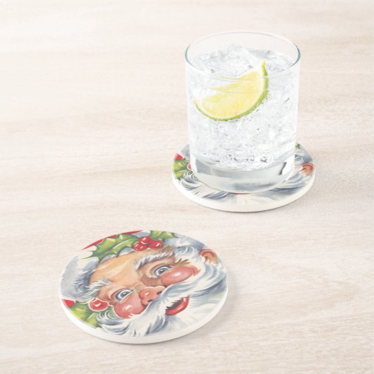 ヴィンテージクリスマス、帽子をかぶった陽気なサンタクロース コースター (側面)