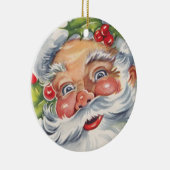 ヴィンテージクリスマス、帽子をかぶった陽気なサンタクロース セラミックオーナメント (右)