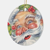 ヴィンテージクリスマス、帽子をかぶった陽気なサンタクロース セラミックオーナメント (左)