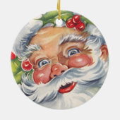 ヴィンテージクリスマス、帽子をかぶった陽気なサンタクロース セラミックオーナメント (裏面)
