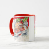 ヴィンテージクリスマス、帽子をかぶった陽気なサンタクロース マグカップ (正面左)