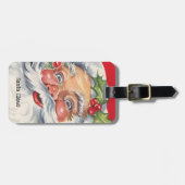 ヴィンテージクリスマス、帽子をかぶった陽気なサンタクロース ラゲッジタグ (正面横)