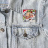 ヴィンテージクリスマス、帽子をかぶった陽気なサンタクロース 缶バッジ (インサイチュ)