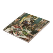 ヴィンテージクリスマス、幸せな家族がプレゼントをラッピング タイル (側面)