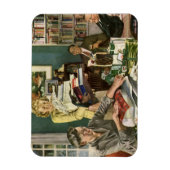 ヴィンテージクリスマス、幸せな家族がプレゼントをラッピング マグネット (縦)