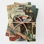 ヴィンテージクリスマス、幸せな家族がプレゼントをラッピング ラッピングペーパーシート (インサイチュ)