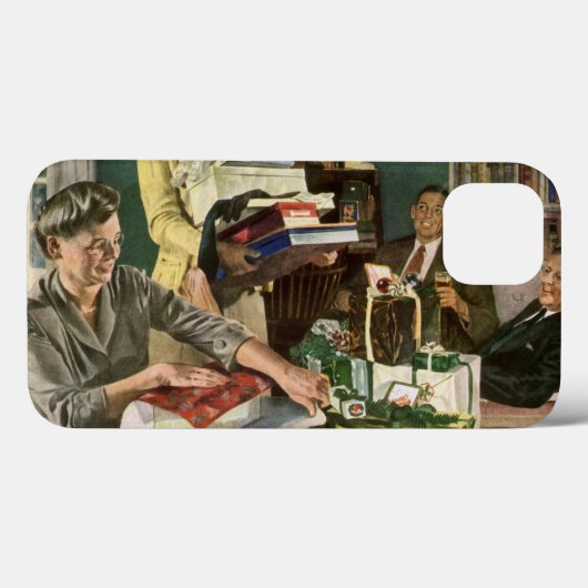 ヴィンテージクリスマス、幸せな家族がプレゼントをラッピング Case-Mate iPhoneケース (裏面 (横))