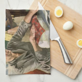 ヴィンテージクリスマス、幸せな家族ラッピングギフト キッチンタオル (四つ折り)