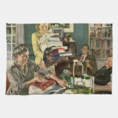 ヴィンテージクリスマス、幸せな家族ラッピングギフト キッチンタオル (横)