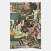 ヴィンテージクリスマス、幸せな家族ラッピングギフト キッチンタオル (縦)