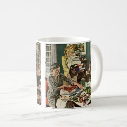 ヴィンテージクリスマス、幸せな家族ラッピングギフト コーヒーマグカップ (正面右)